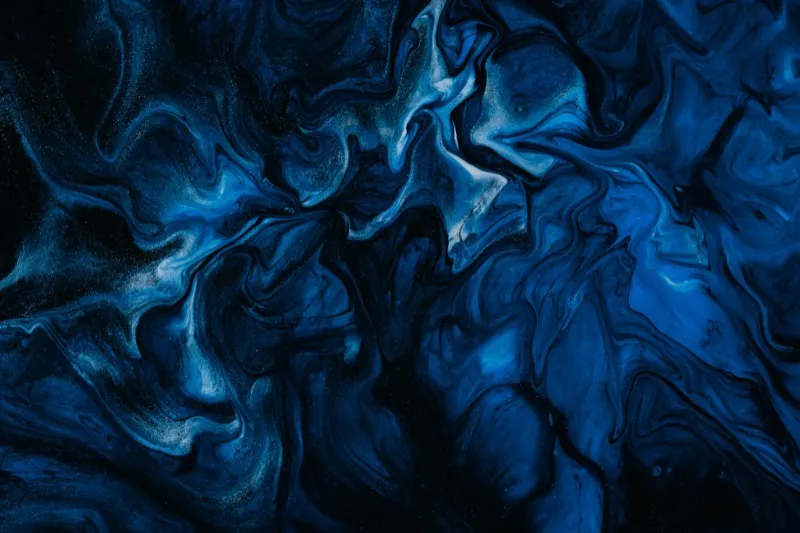 Abstract blue and black painting with deep navy tones